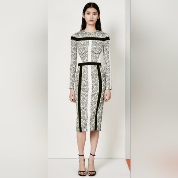 KLS Kimora Lee Simmons Prefall 2015 Elegant Black and White Silhouette Dress - Picture 1 of 6